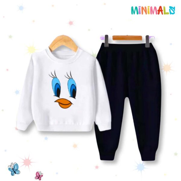 Tweety Face Printed Sweatshirt Set - White