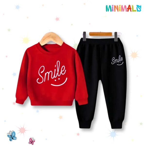 Smile Printed Sweatshirt & Trouser Set - Red