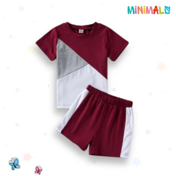 Maroon Panel T-shirt Shorts Set