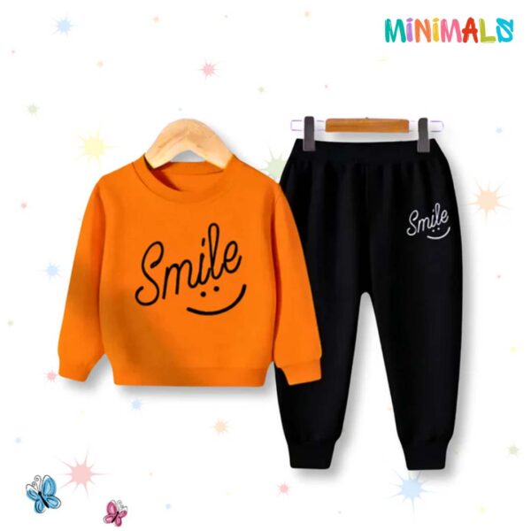 Smile Printed Sweatshirt & Trouser Set - Orange
