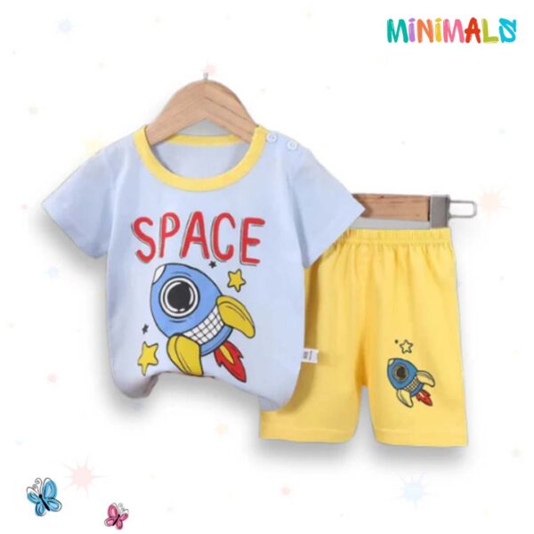 Sky Blue Rocket Printed Kids Short Sleeve Kids Wear