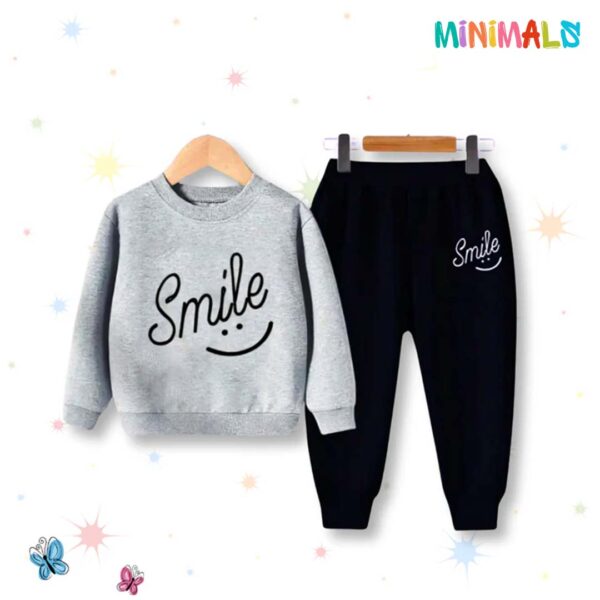 Smile Printed Sweatshirt & Trouser Set - Grey