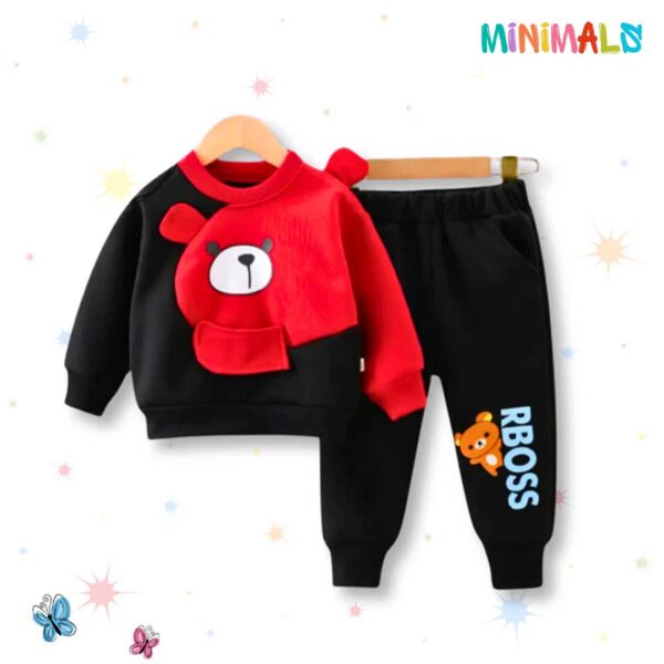 RBOSS Bear Printed Sweatshirt Set - Red & Black