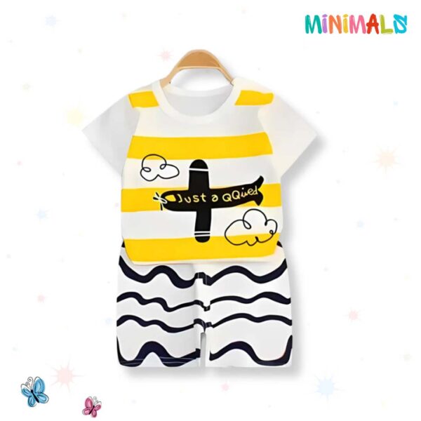 White & Yellow Aeroplane Shorts Set