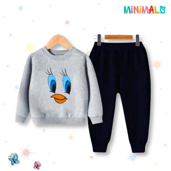 Tweety Face Printed Sweatshirt Set - Grey