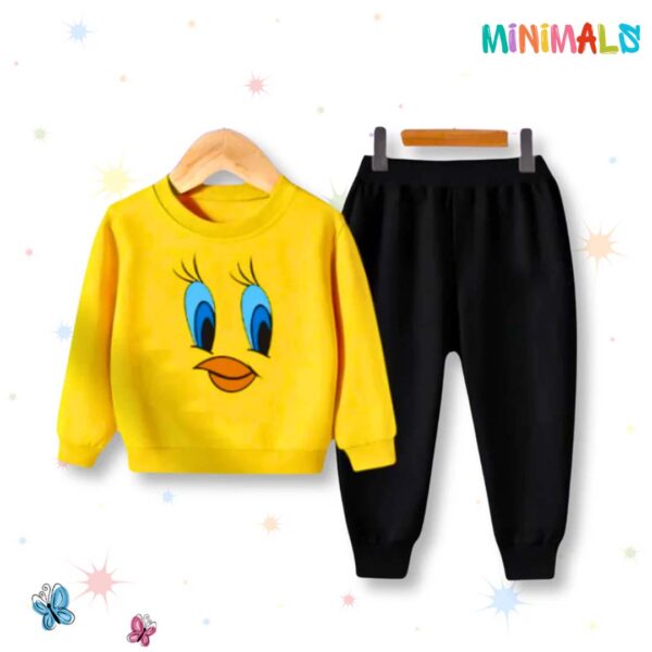 Tweety Face Printed Sweatshirt Set - Yellow