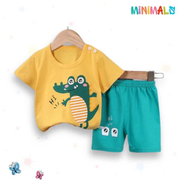 Yellow Hi Dino Printed Kids Short Sleeve Kids Wear